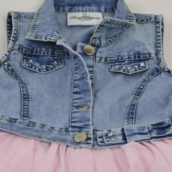 NEW Rare Editions Girls 3T Denim Topper with Mesh Tiered Skirt Dress - Picture 6 of 7